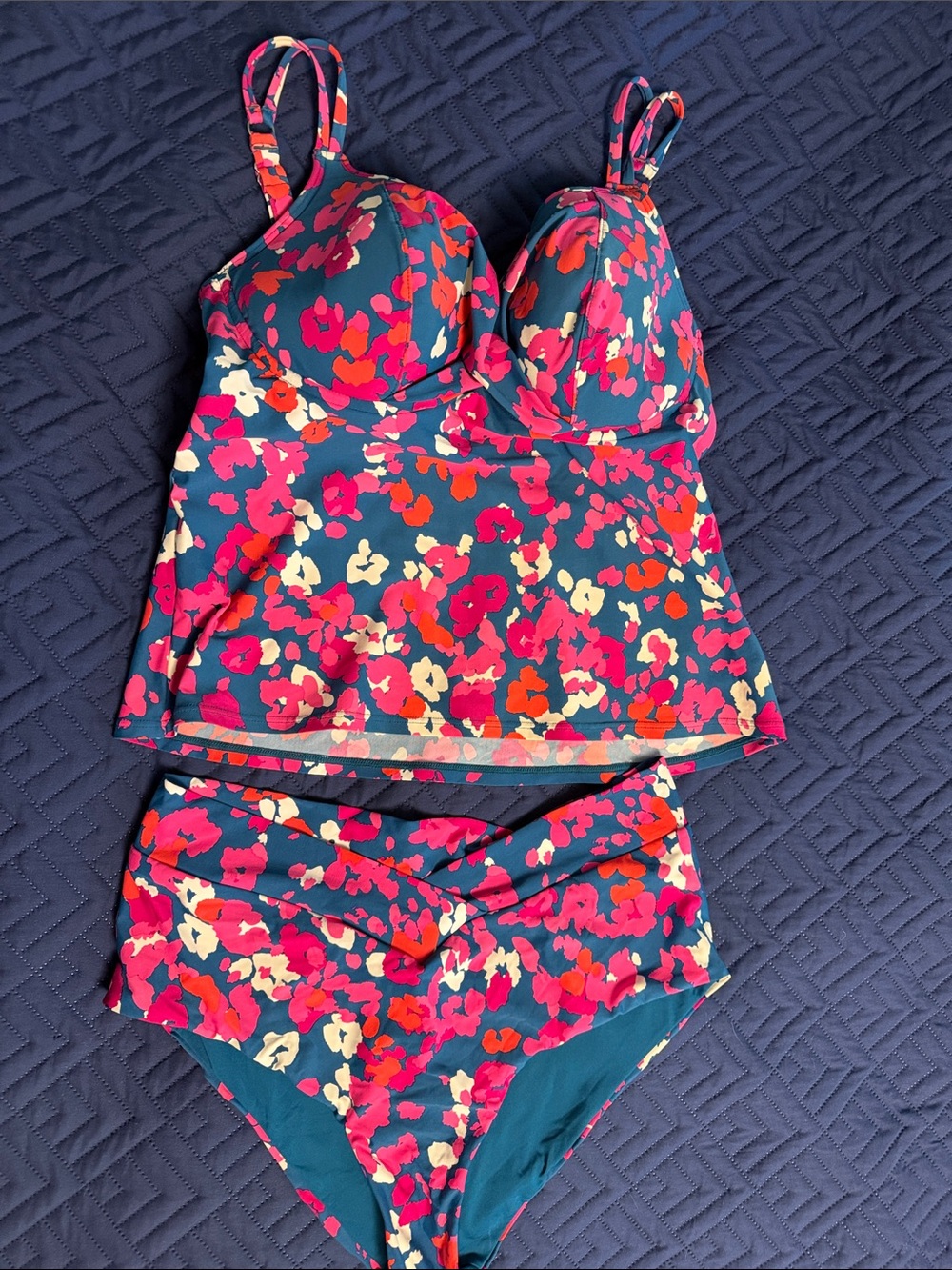 Floral Underwire Tankini Set in Teal and Pink